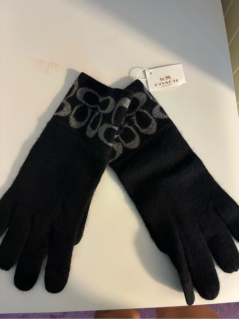 Coach Black Gloves with Gray Signature Cuff